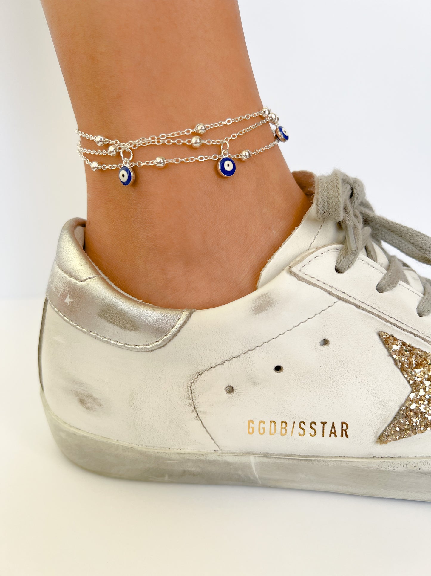 evil eye anklet in silver