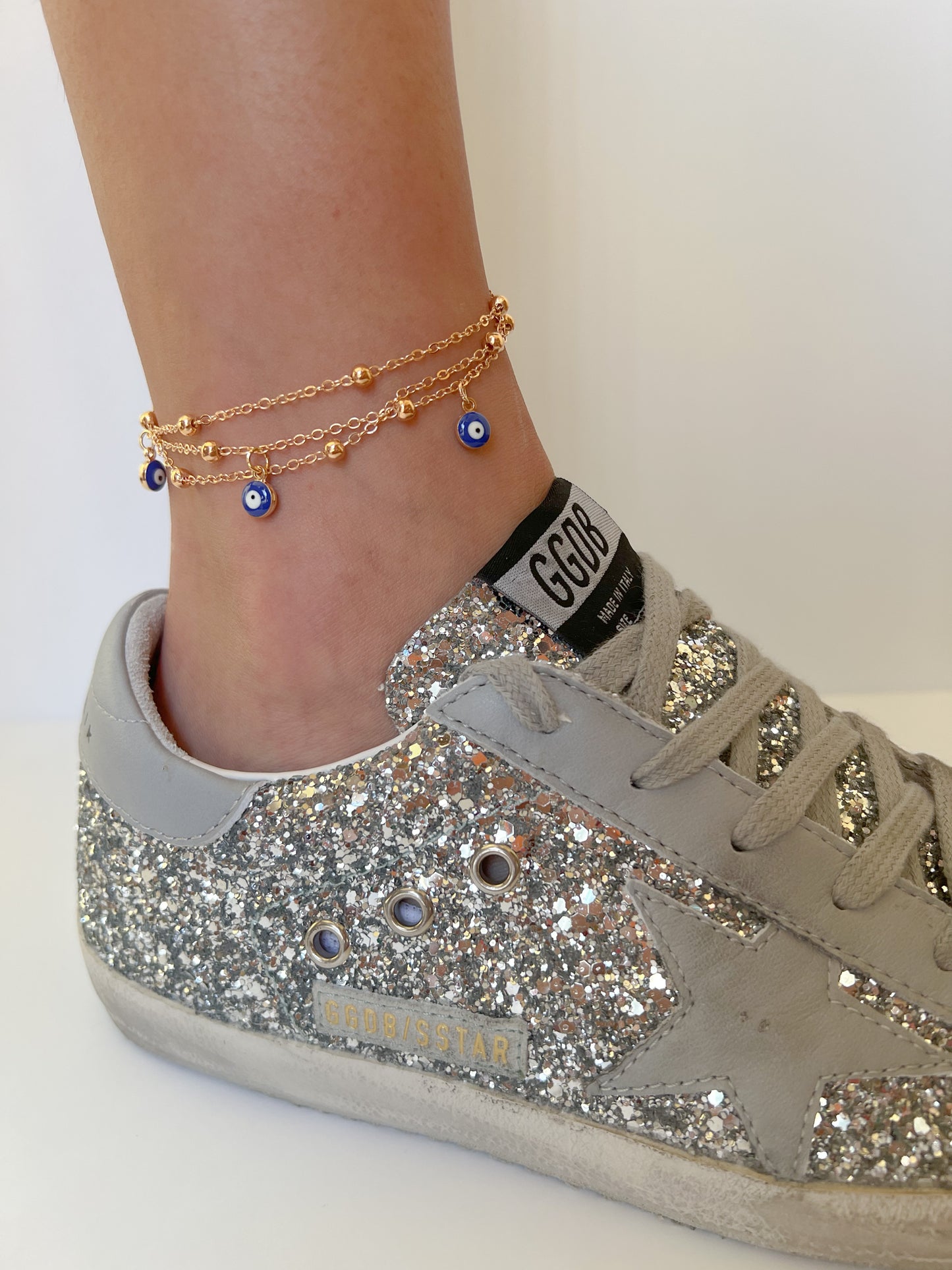 evil eye anklet in gold
